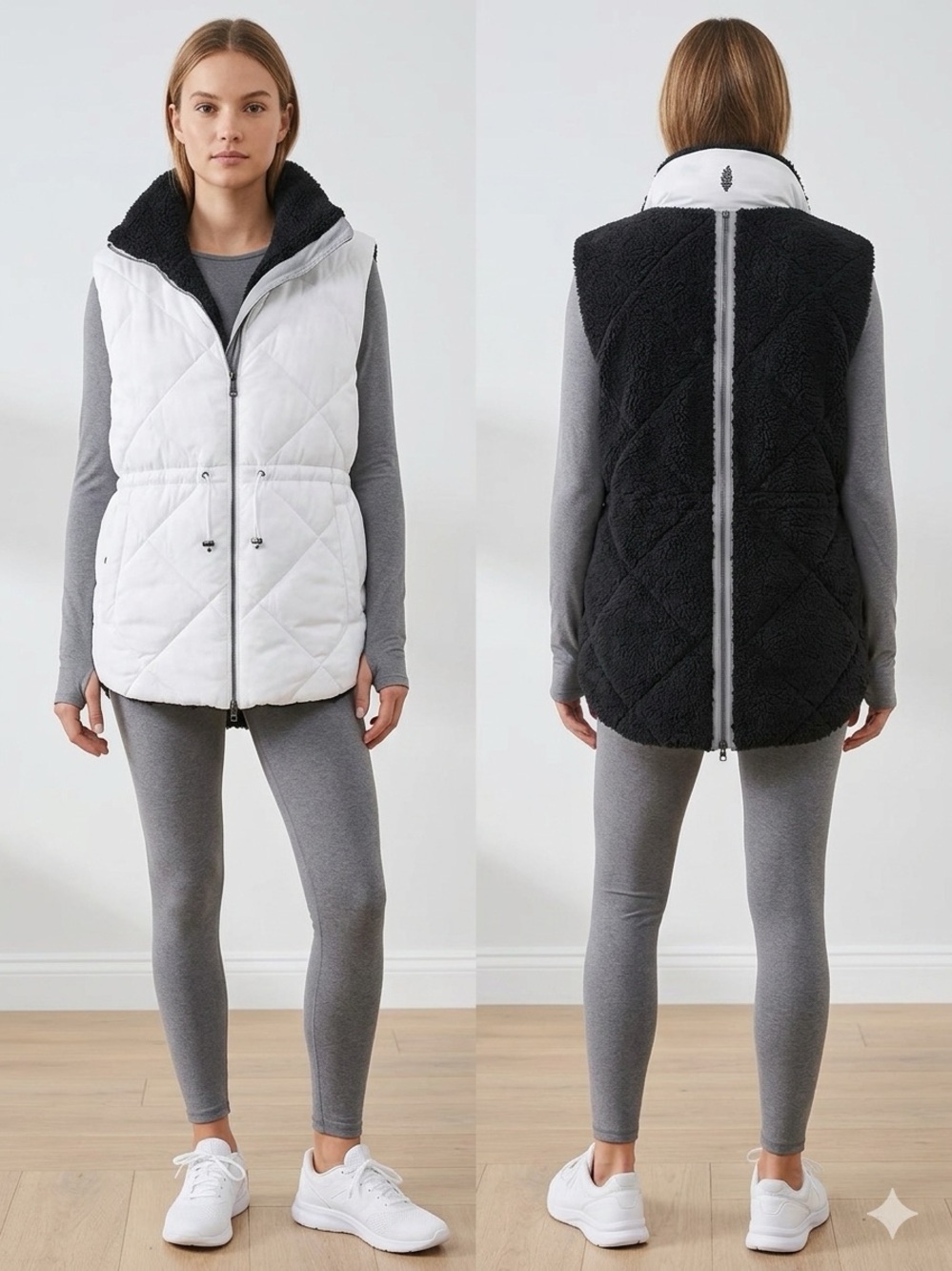 Free People Reversible Quilted & Sherpa Vest - White/Black